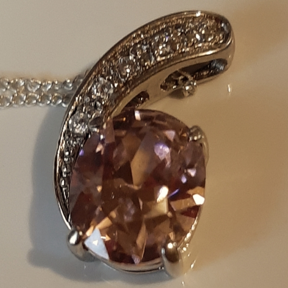 Sterling Silver 925 Pink / Diamond Necklace Chain  16"